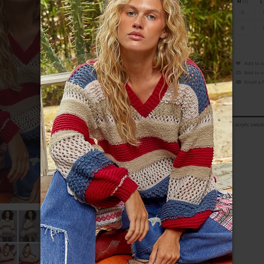 💕POL “ SHAY “ POL V-Neck Stripe Sweater 22 - Picture 4 of 6
